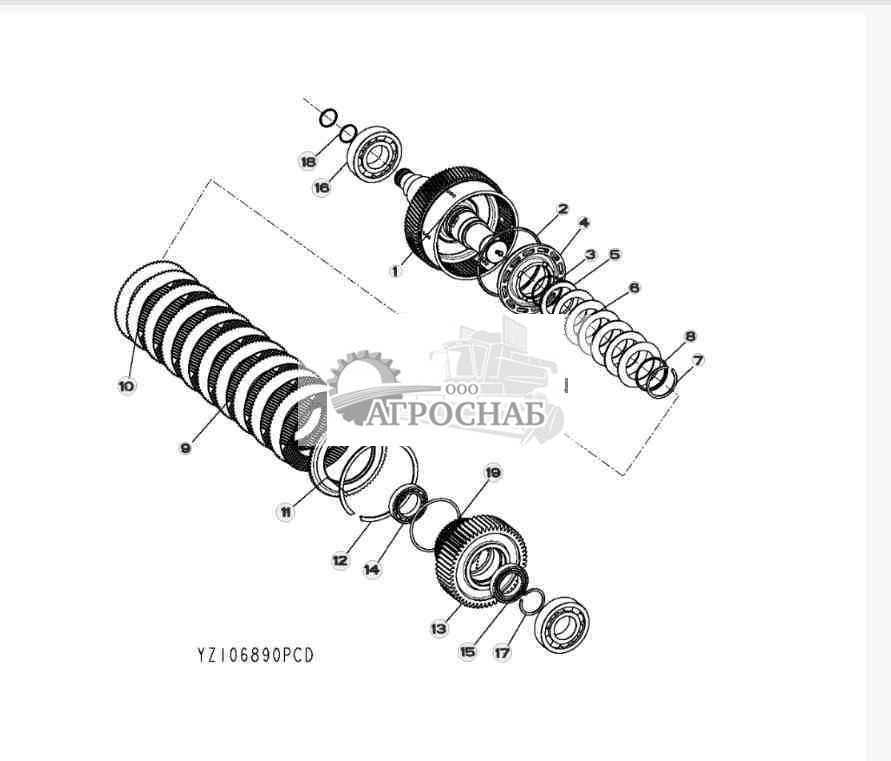 YZ106890 Вал третьей ступени в сборе 